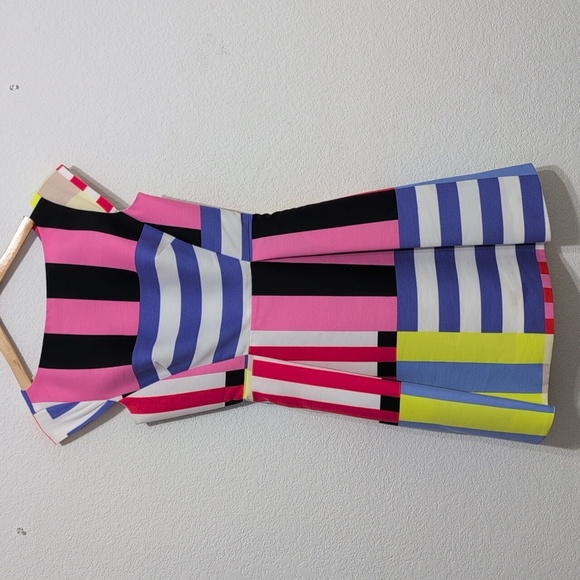 Kate Spade Go Fly a Kite Multi Stripe Fit And Flare Dress Size 0 Blue Yellow - Picture 2 of 16